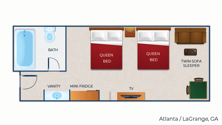 The floor plan for the Deluxe Queen Suite (resort view)